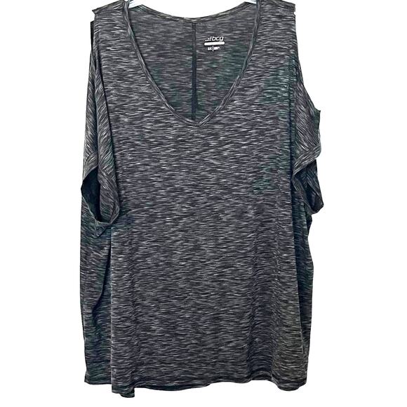 BCG PLUS COLD SHOULDER CAP SLEEVE SCOOP NECK BLOUSE, WOMENS, 3X, HEATHER GREY - Picture 1 of 12